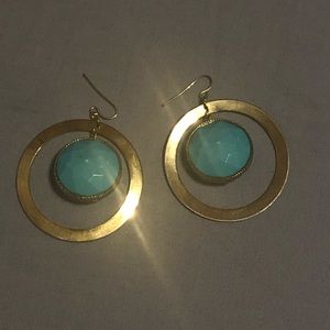 Old School Golden hooped-Blue drop center earrings